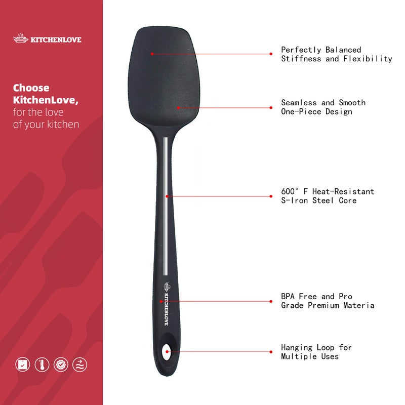 Kitchen Love KITCHENLOVE Premium 600Â°F Heat Resistant 5 Piece Silicone Spatula Set for Baking, Cooking, Mixing - Non-Stick with High Grade S-Iron Steel Core - One Piece Seamless Design - BPA Free (Black) - Image 3